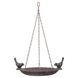   Kültéri madáritató - fürdő - akasztható öntöttvas - 2 madár dísszel