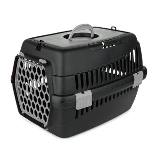   Happet Teddy S - kisállat szállító box - 50x33x33cm - fekete - világosszürke