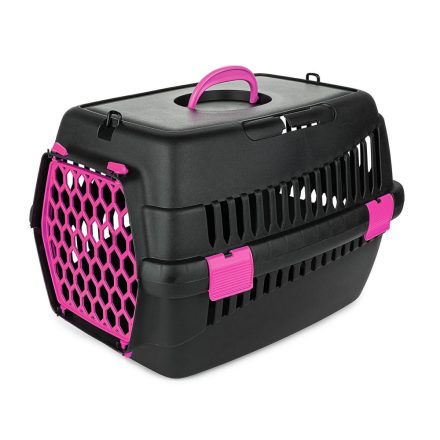 Happet Teddy S - kisállat szállító box - 50x33x33cm - fekete - pink