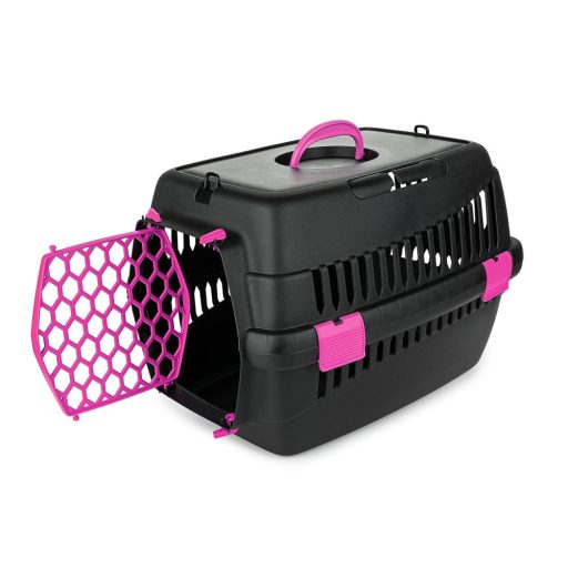 Happet Teddy S - kisállat szállító box - 50x33x33cm - fekete - pink