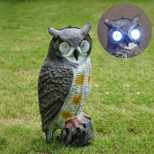 Bagoly napelemes világító szemekkel - 43cm élethű állatfigura